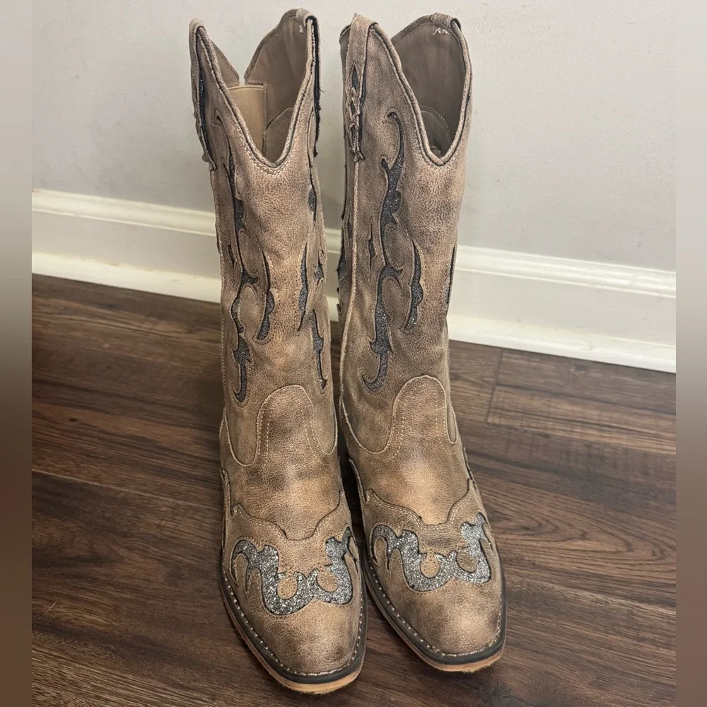 Pierre Dumas brown boots with glitter embellishments size 7 - Picture 2 of 6